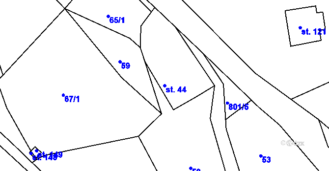 Parcela st. 44 v KÚ Bohousová, Katastrální mapa