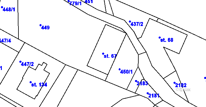 Parcela st. 67 v KÚ Bohousová, Katastrální mapa
