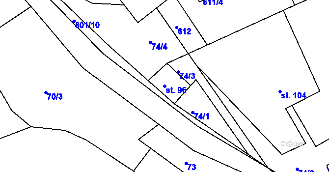 Parcela st. 96 v KÚ Bohousová, Katastrální mapa
