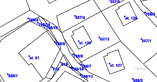 Parcela st. 128 v KÚ Bohousová, Katastrální mapa