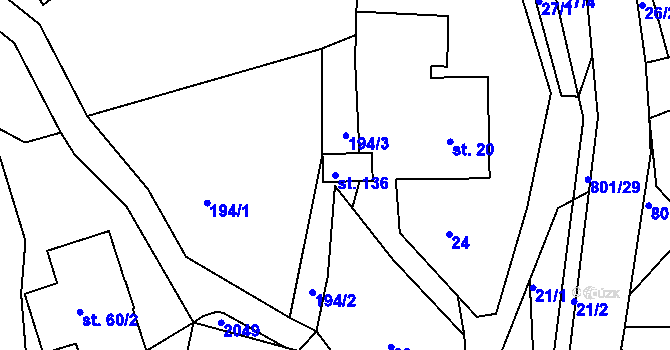 Parcela st. 136 v KÚ Bohousová, Katastrální mapa