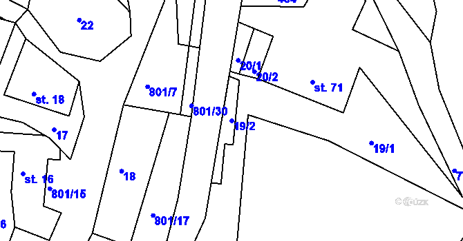 Parcela st. 19/2 v KÚ Bohousová, Katastrální mapa