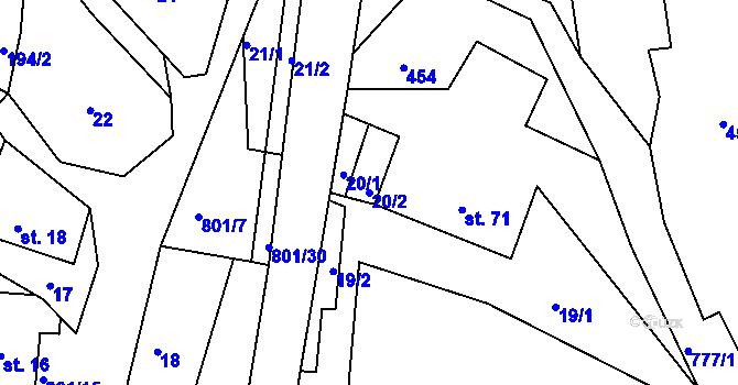 Parcela st. 20/2 v KÚ Bohousová, Katastrální mapa
