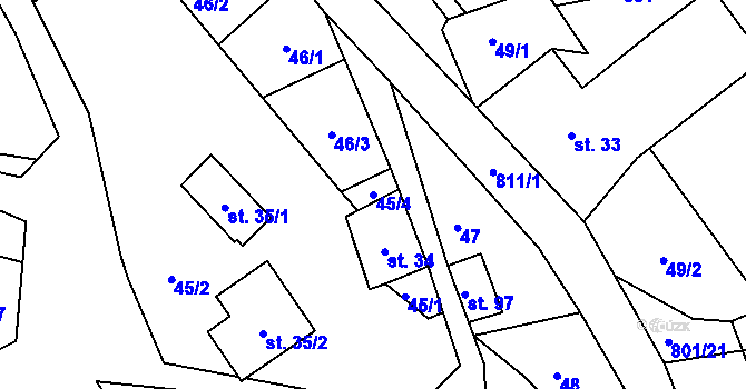 Parcela st. 45/4 v KÚ Bohousová, Katastrální mapa