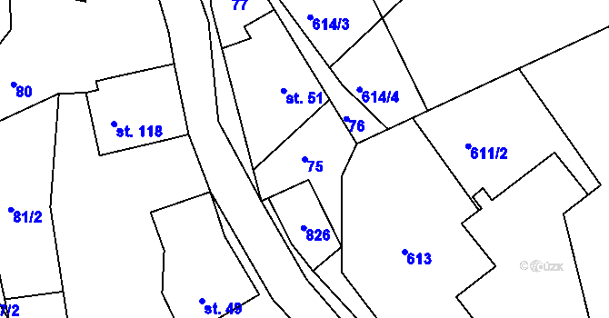 Parcela st. 75 v KÚ Bohousová, Katastrální mapa