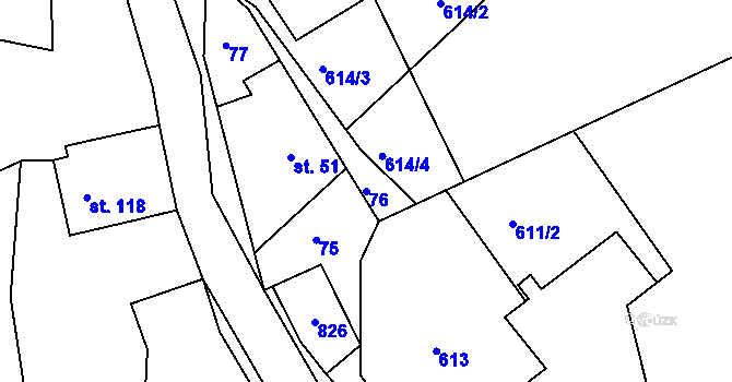 Parcela st. 76 v KÚ Bohousová, Katastrální mapa