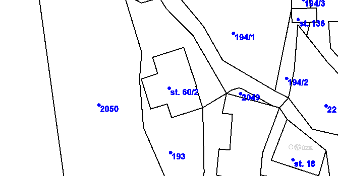 Parcela st. 60/2 v KÚ Bohousová, Katastrální mapa