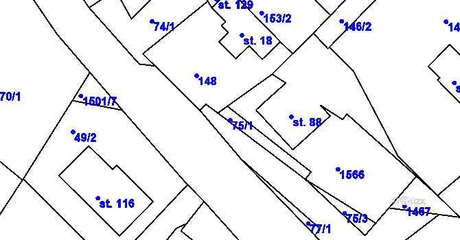 Parcela st. 75/1 v KÚ Bohučovice, Katastrální mapa
