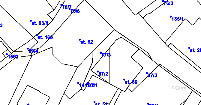 Parcela st. 77/3 v KÚ Bohučovice, Katastrální mapa