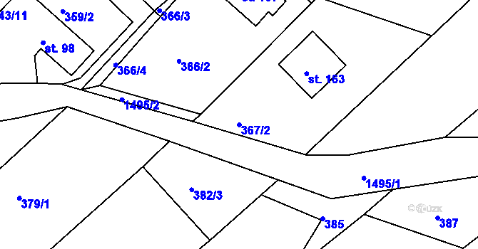 Parcela st. 367/2 v KÚ Bohučovice, Katastrální mapa