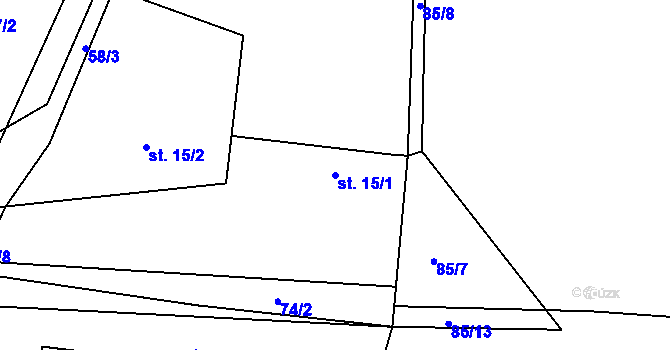 Parcela st. 15/1 v KÚ Bohumileč, Katastrální mapa