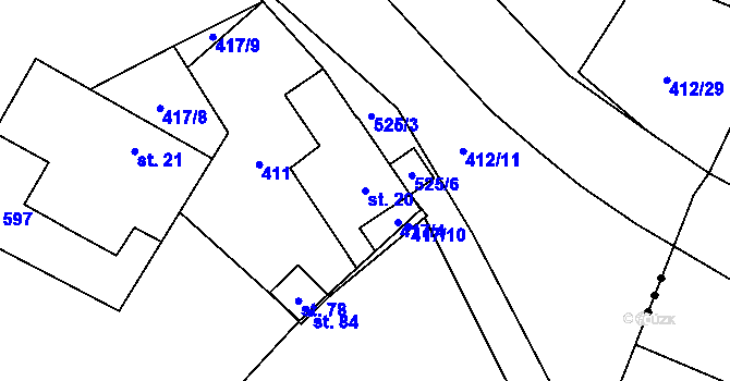 Parcela st. 20 v KÚ Bohumileč, Katastrální mapa