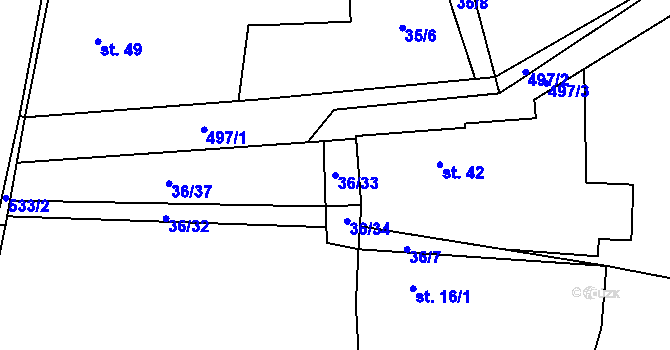 Parcela st. 36/33 v KÚ Bohumileč, Katastrální mapa