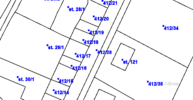 Parcela st. 412/28 v KÚ Bohumileč, Katastrální mapa