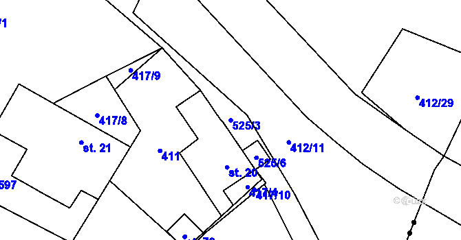 Parcela st. 525/3 v KÚ Bohumileč, Katastrální mapa
