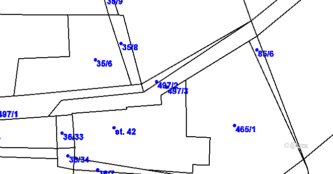 Parcela st. 497/3 v KÚ Bohumileč, Katastrální mapa