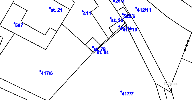 Parcela st. 84 v KÚ Bohumileč, Katastrální mapa