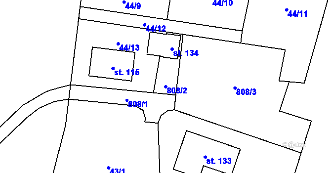 Parcela st. 808/2 v KÚ Bohumileč, Katastrální mapa