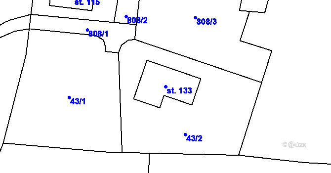 Parcela st. 133 v KÚ Bohumileč, Katastrální mapa