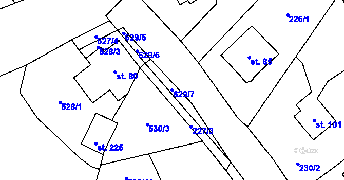 Parcela st. 629/7 v KÚ Bohumilice v Čechách, Katastrální mapa