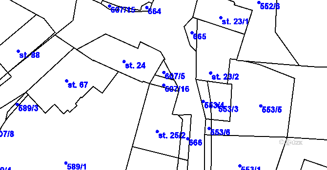 Parcela st. 607/16 v KÚ Bohumilice v Čechách, Katastrální mapa