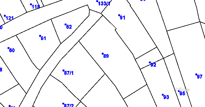 Parcela st. 89 v KÚ Bohumilice, Katastrální mapa