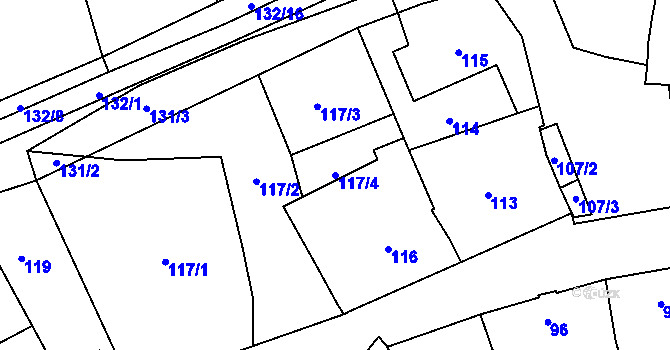 Parcela st. 117/4 v KÚ Bohumilice, Katastrální mapa