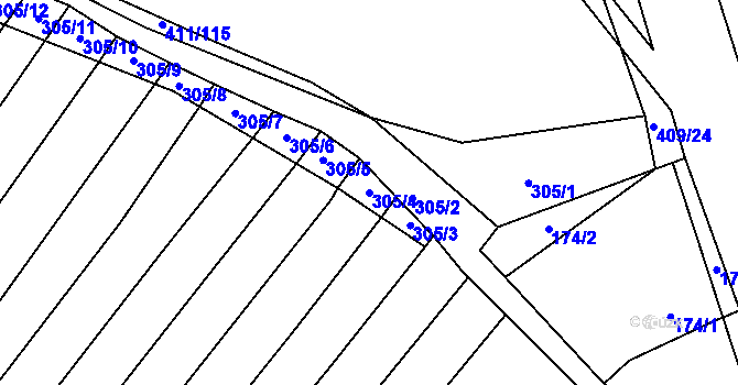 Parcela st. 305/4 v KÚ Bohumilice, Katastrální mapa