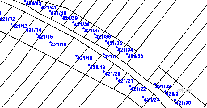 Parcela st. 421/1 v KÚ Bohumilice, Katastrální mapa