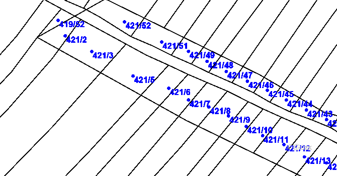 Parcela st. 421/6 v KÚ Bohumilice, Katastrální mapa