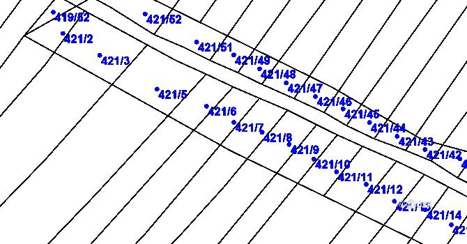 Parcela st. 421/7 v KÚ Bohumilice, Katastrální mapa