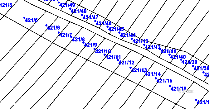 Parcela st. 421/11 v KÚ Bohumilice, Katastrální mapa
