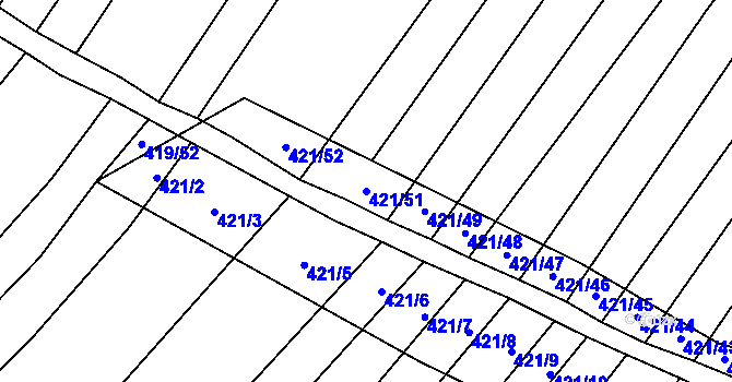 Parcela st. 421/51 v KÚ Bohumilice, Katastrální mapa