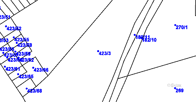 Parcela st. 423/3 v KÚ Bohumilice, Katastrální mapa
