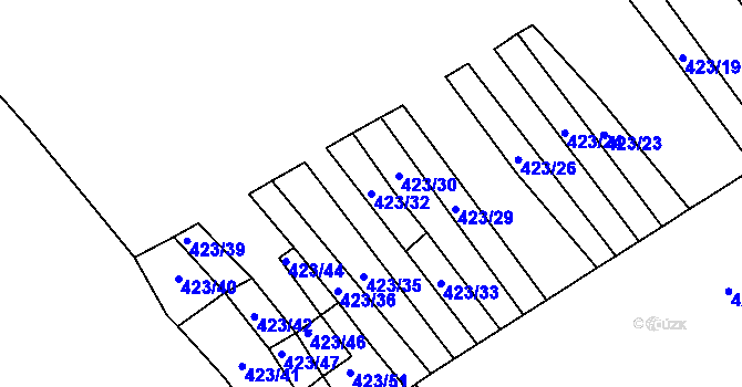 Parcela st. 423/32 v KÚ Bohumilice, Katastrální mapa