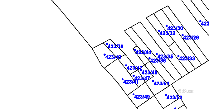 Parcela st. 423/40 v KÚ Bohumilice, Katastrální mapa