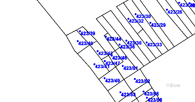 Parcela st. 423/42 v KÚ Bohumilice, Katastrální mapa