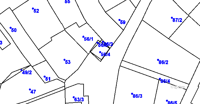 Parcela st. 56/4 v KÚ Bohumilice, Katastrální mapa