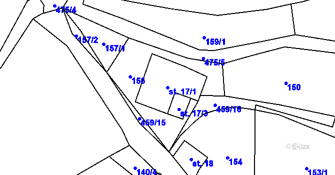 Parcela st. 17/1 v KÚ Bohuňov nad Křetínkou, Katastrální mapa