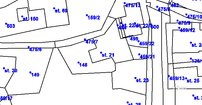 Parcela st. 21 v KÚ Bohuňov nad Křetínkou, Katastrální mapa