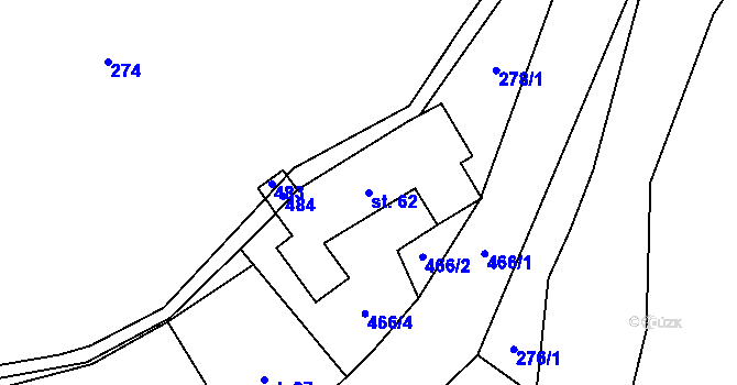 Parcela st. 62 v KÚ Bohuňov nad Křetínkou, Katastrální mapa