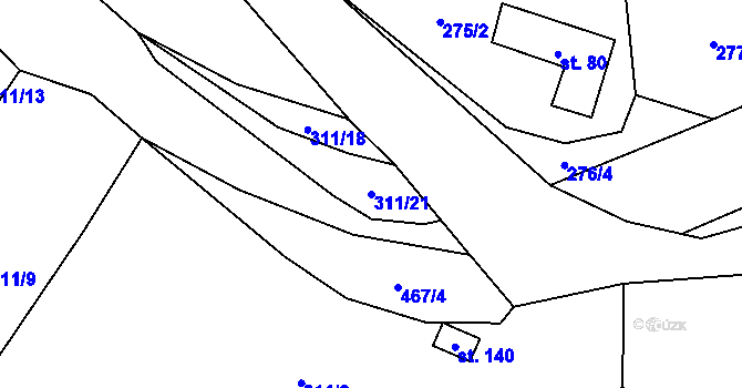 Parcela st. 311/21 v KÚ Bohuňov nad Křetínkou, Katastrální mapa