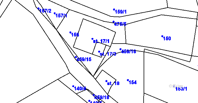Parcela st. 17/3 v KÚ Bohuňov nad Křetínkou, Katastrální mapa
