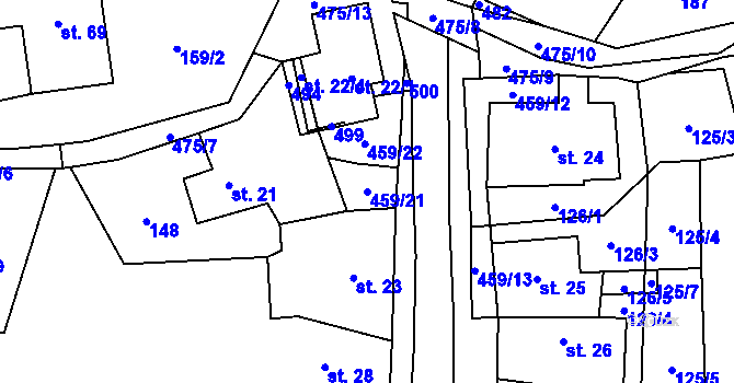 Parcela st. 459/21 v KÚ Bohuňov nad Křetínkou, Katastrální mapa
