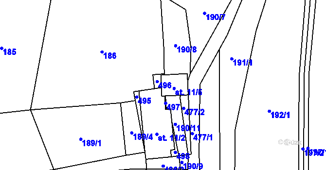 Parcela st. 11/4 v KÚ Bohuňov nad Křetínkou, Katastrální mapa