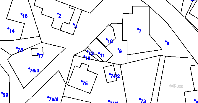 Parcela st. 11 v KÚ Bohuňov, Katastrální mapa