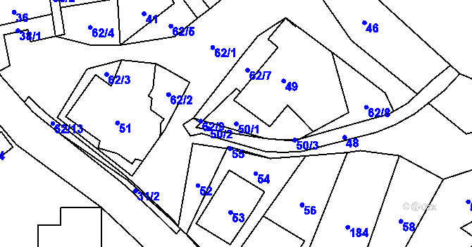 Parcela st. 50/1 v KÚ Bohuňov, Katastrální mapa