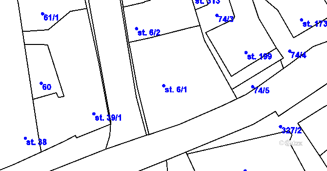 Parcela st. 6/1 v KÚ Bohuňovice, Katastrální mapa