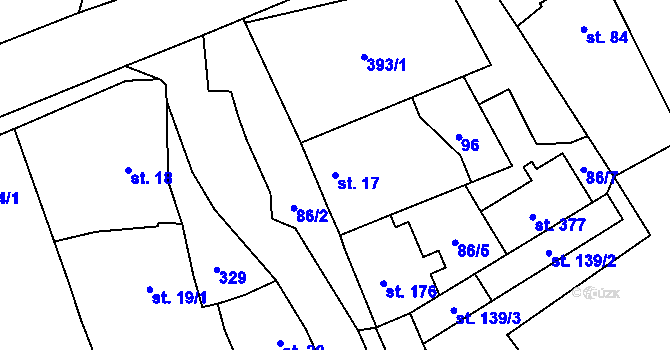 Parcela st. 17 v KÚ Bohuňovice, Katastrální mapa