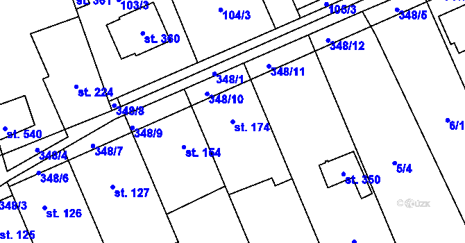 Parcela st. 174 v KÚ Bohuňovice, Katastrální mapa